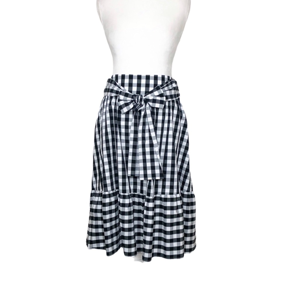 J. Crew Big Bow Tie Front Gingham Print Midi Skirt